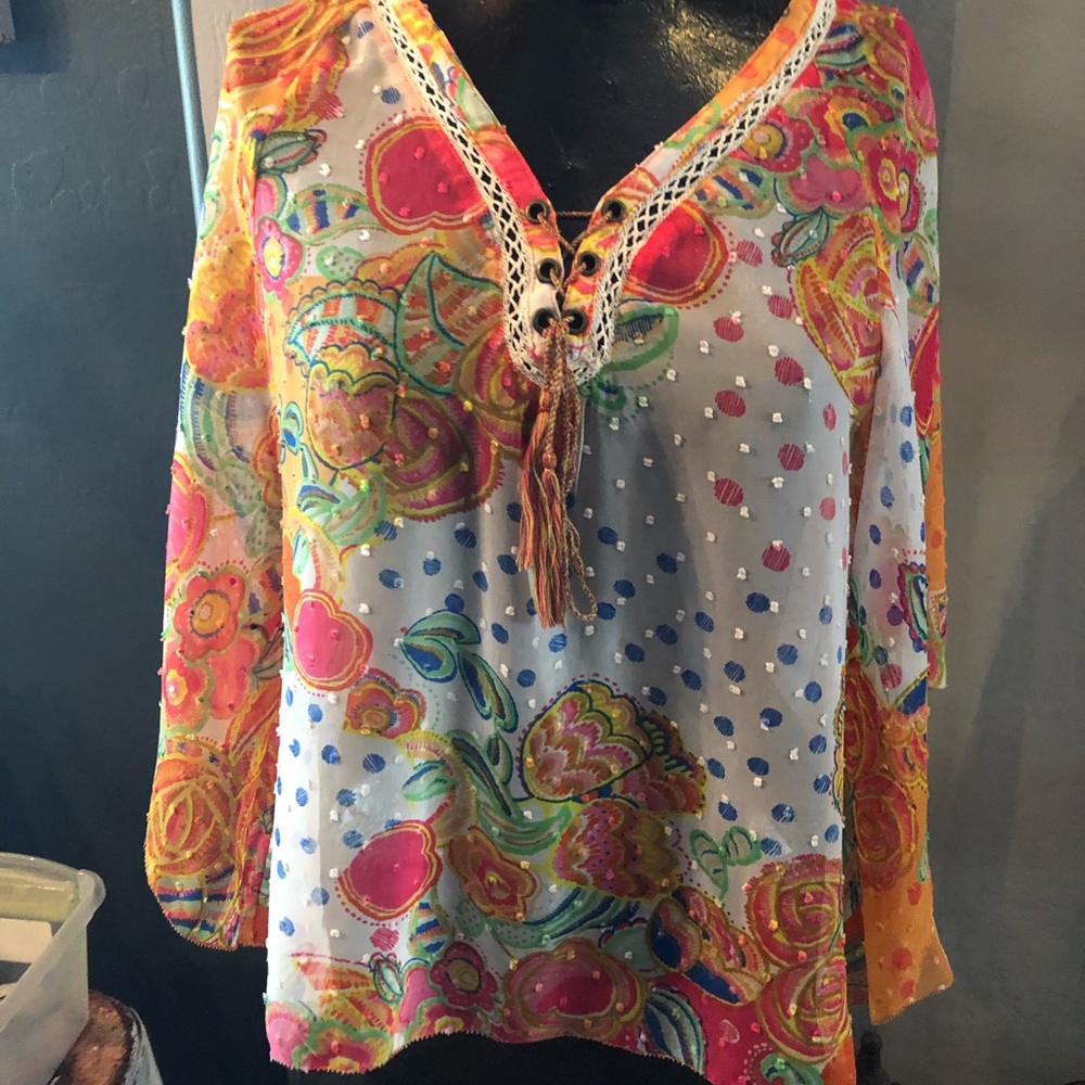 Multi color and print long sleeve blouse